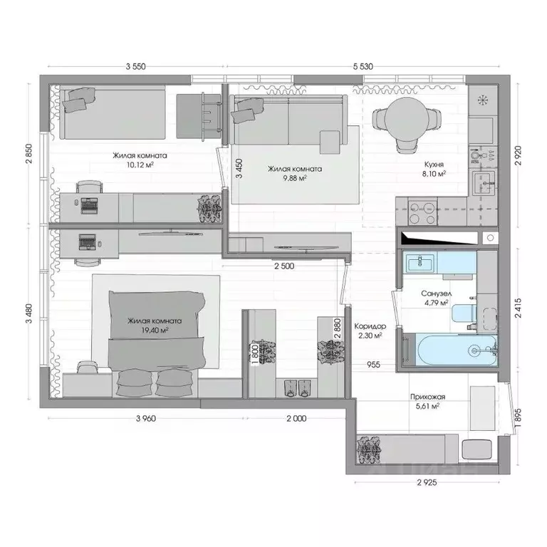 3-к кв. Приморский край, Владивосток ул. Нейбута (61.57 м) - Фото 1