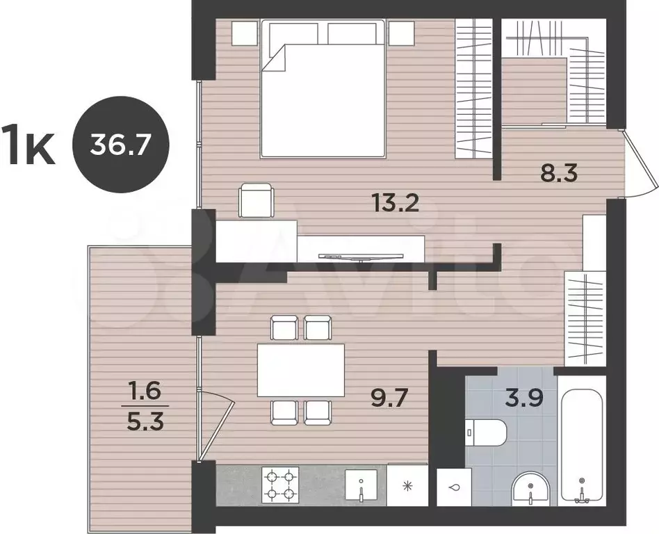 1-к. квартира, 36,7 м, 9/9 эт. - Фото 1