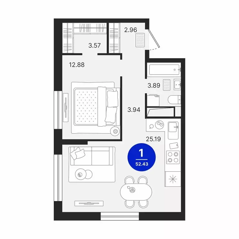 1-комнатная квартира: Тюмень, Холодильная улица, 23 (52.43 м) - Фото 2