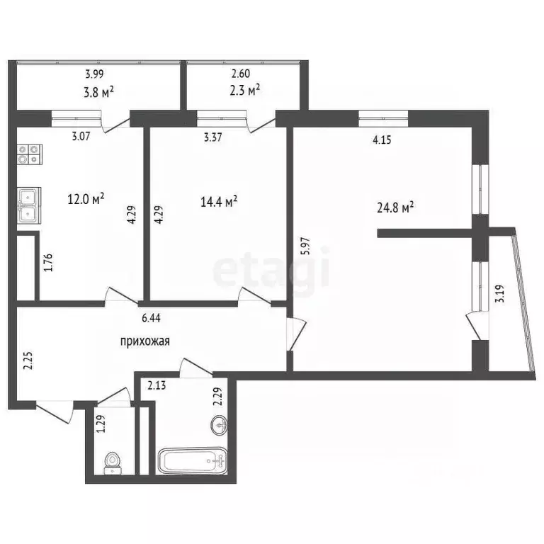 3-к кв. Татарстан, Набережные Челны 12-й комплекс, 7А (73.0 м) - Фото 2