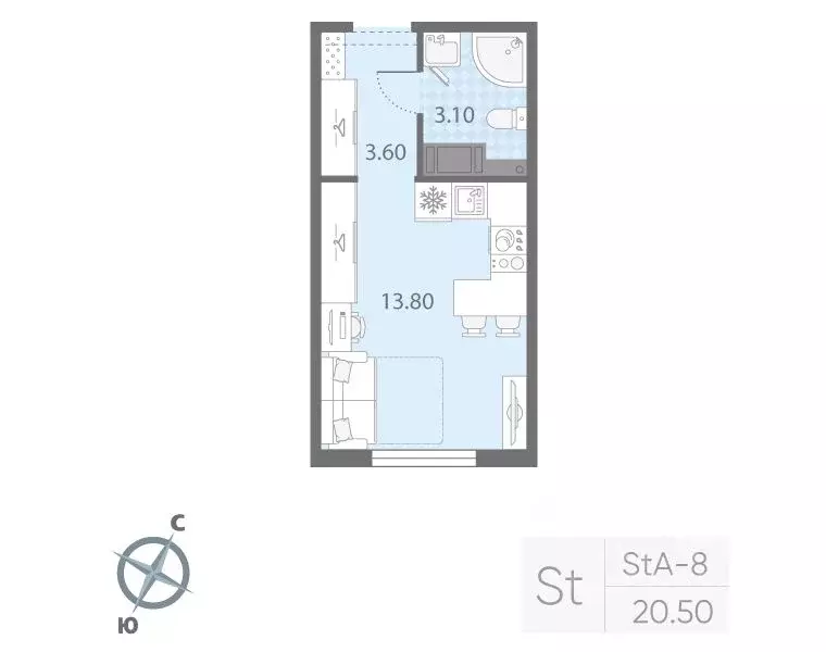 Студия Санкт-Петербург Ручьи жилой комплекс (20.5 м) - Фото 2