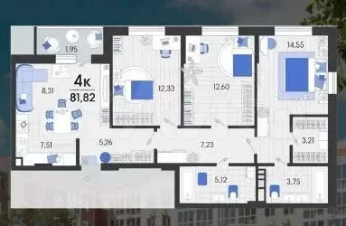 4-к. квартира, 81 м, 2/7 эт. - Фото 1