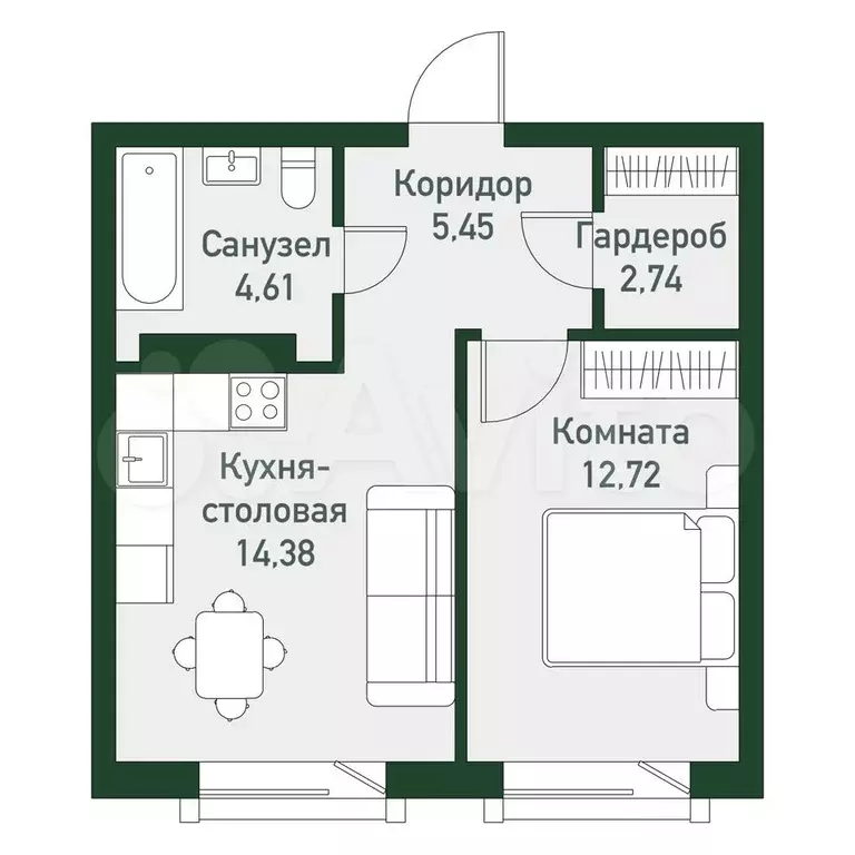 1-к. квартира, 48,1 м, 4/7 эт. - Фото 0