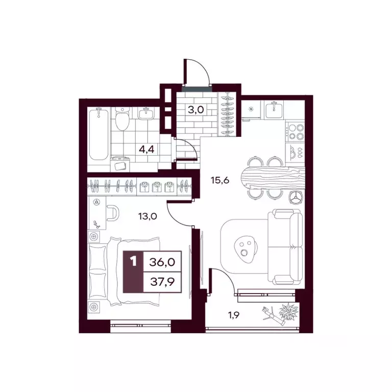 1-к кв. Тюменская область, Тюменский муниципальный округ, д. Дударева ... - Фото 0