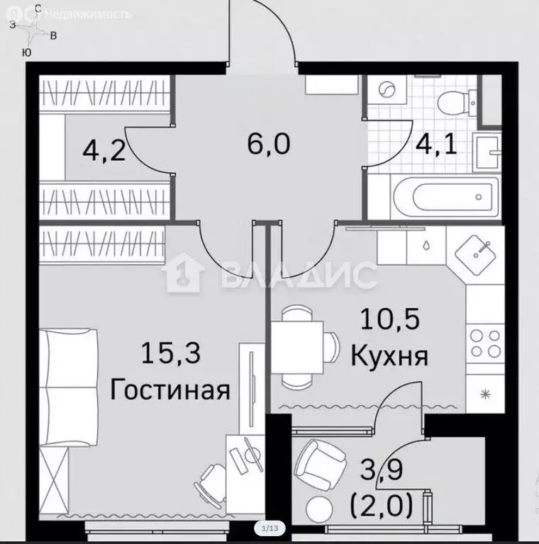 1-комнатная квартира: Москва, Строительный проезд, 9к1 (43 м) - Фото 1
