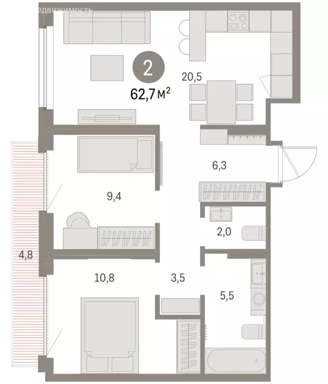 2-комнатная квартира: Екатеринбург, микрорайон Академический, 19-й ... - Фото 2