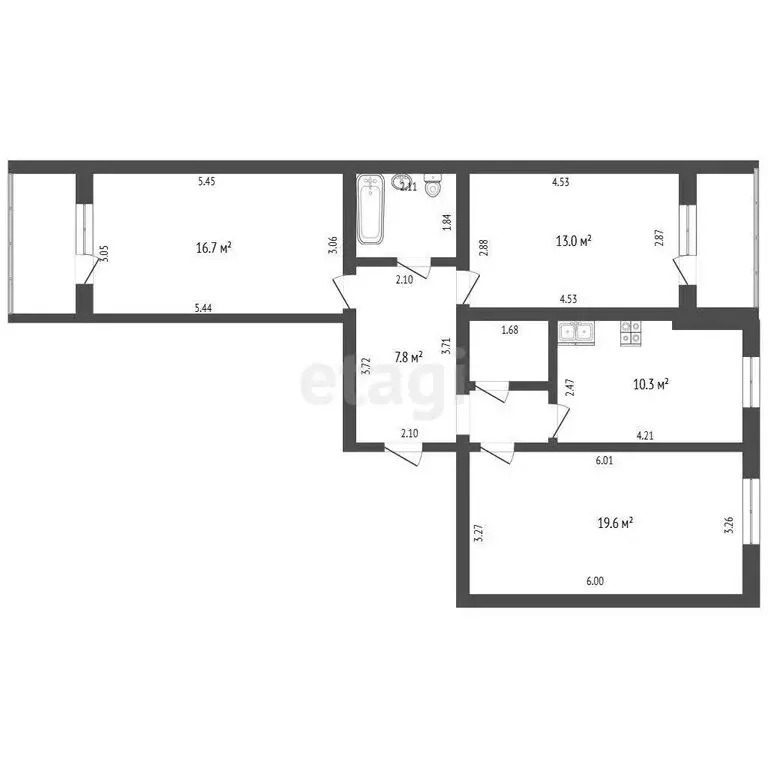 3-комнатная квартира: село Таврово, Комсомольская улица, 26Б (75.3 м) - Фото 1
