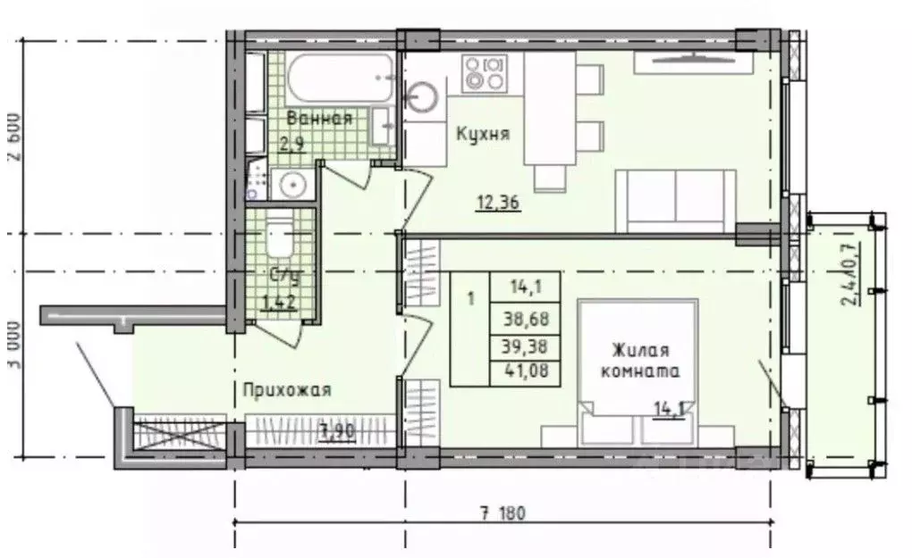 1-к кв. Московская область, Солнечногорск городской округ, Голубое пгт ... - Фото 2