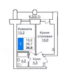 1-к кв. Амурская область, Благовещенск ул. Горького, 205 (38.8 м) - Фото 0