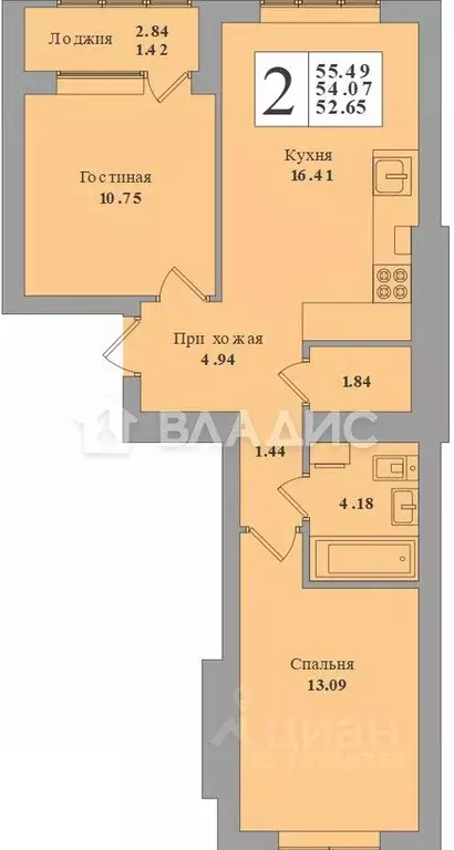 2-к кв. Калининградская область, Калининград Минусинская ул., 9 (58.0 ... - Фото 2