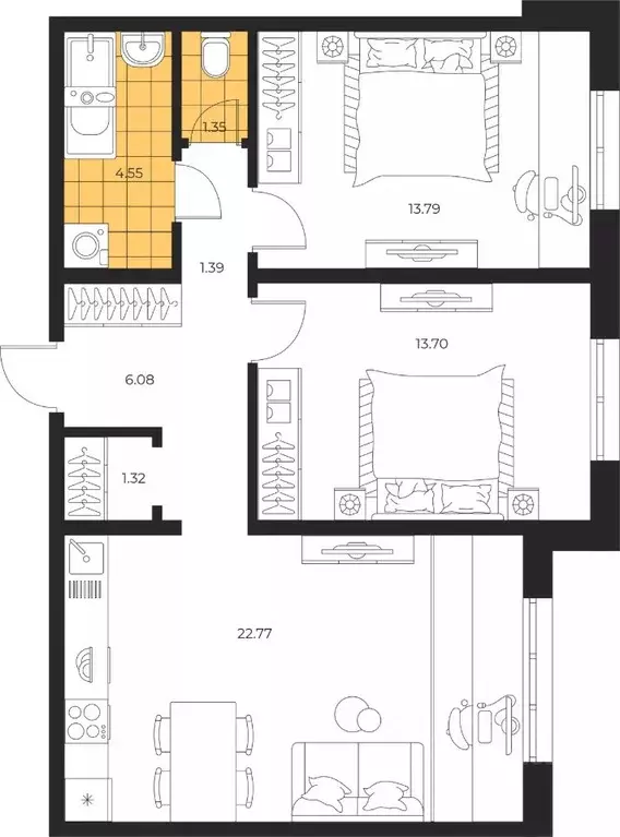 2-к кв. Сахалинская область, Южно-Сахалинск  (64.95 м) - Фото 1