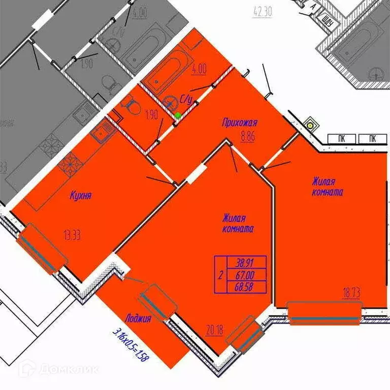 Продаётся 2-к квартира, 68.9 м - Фото 0