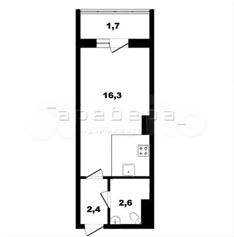 Квартира-студия, 21,3 м, 12/16 эт. - Фото 0