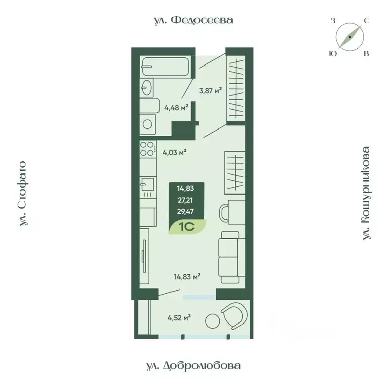 1-к кв. Новосибирская область, Новосибирск  (29.47 м) - Фото 0
