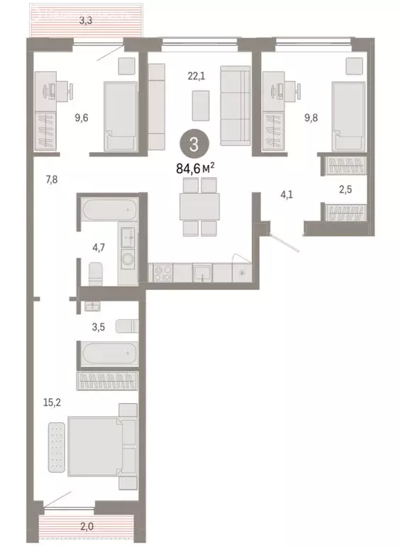 3-комнатная квартира: Новосибирск, Большевистская улица, с49 (84.61 м) - Фото 1