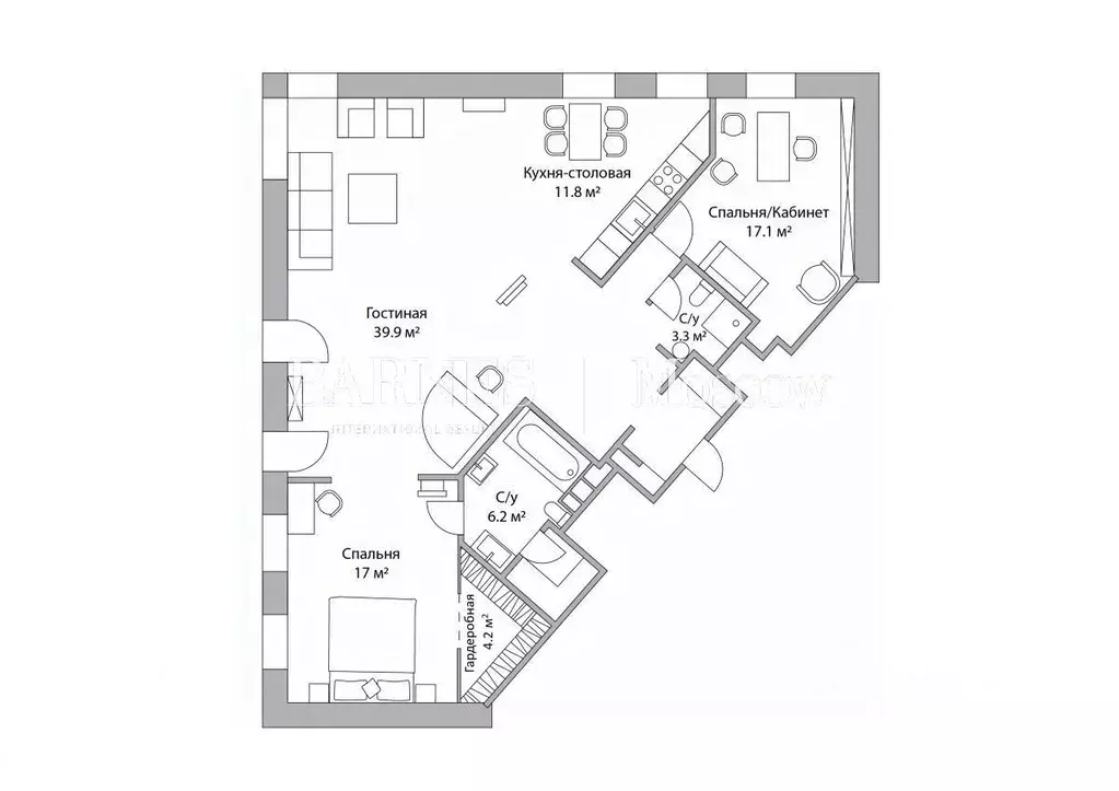 3-к кв. Москва 4-я Тверская-Ямская ул., 22 (122.5 м) - Фото 2