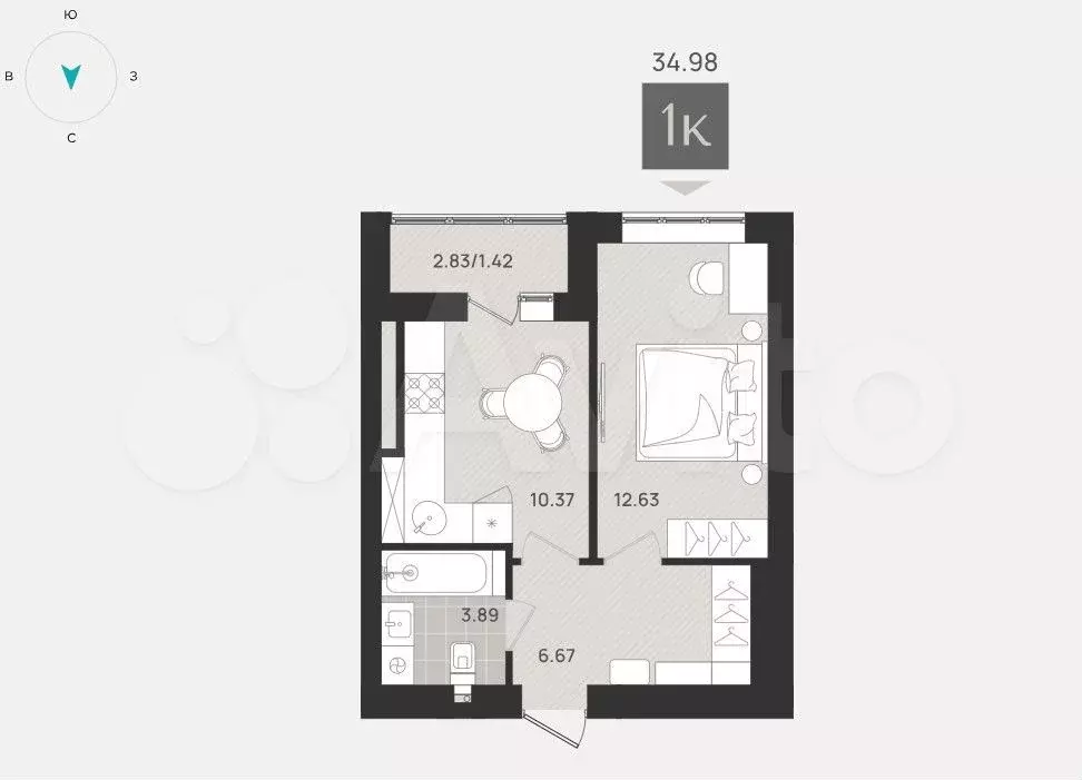 1-к. квартира, 35 м, 7/9 эт. - Фото 1