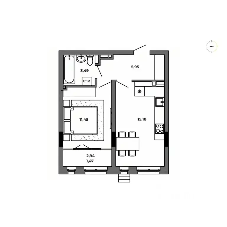 1-к кв. Омская область, Омск  (37.54 м) - Фото 0