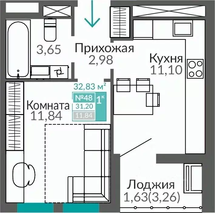 1-к кв. Крым, Симферополь Горизонты жилой комплекс (31.2 м) - Фото 0