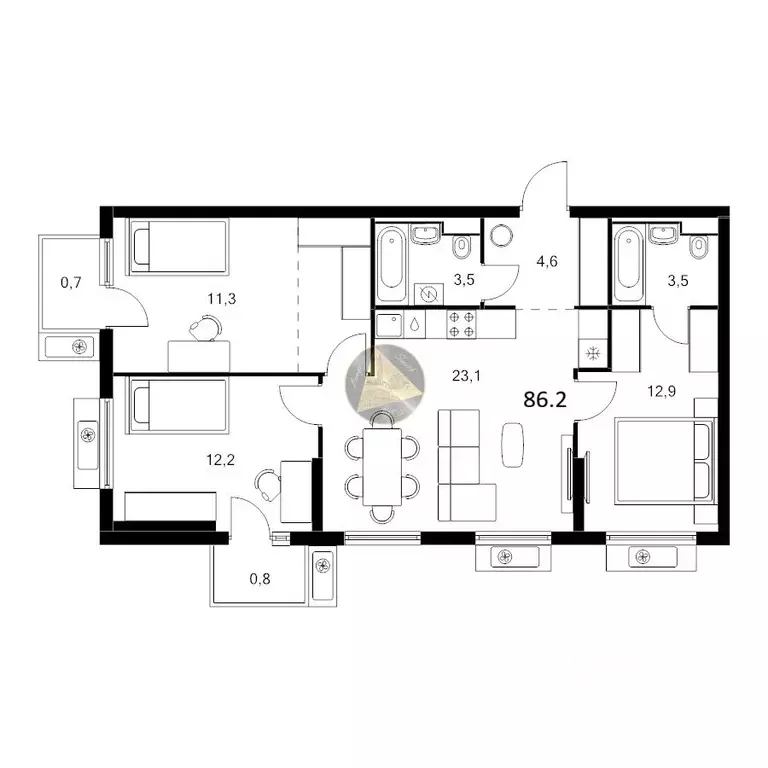 3-к кв. Санкт-Петербург Лиговский просп., 244 (86.2 м) - Фото 2