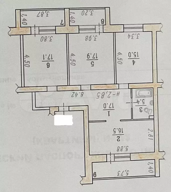 3-к. квартира, 89 м, 3/6 эт. - Фото 0