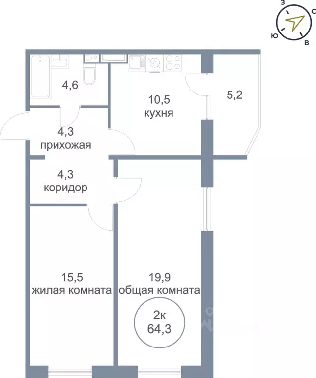 2-к кв. Ханты-Мансийский АО, Сургут тракт Югорский, 54/1 (64.3 м) - Фото 0