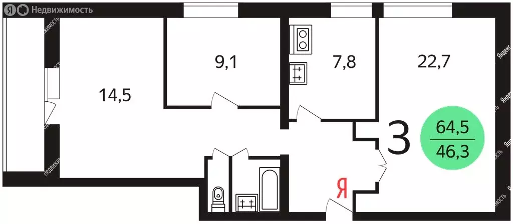 3-комнатная квартира: Москва, улица Академика Арцимовича, 12к1 (65 м) - Фото 1