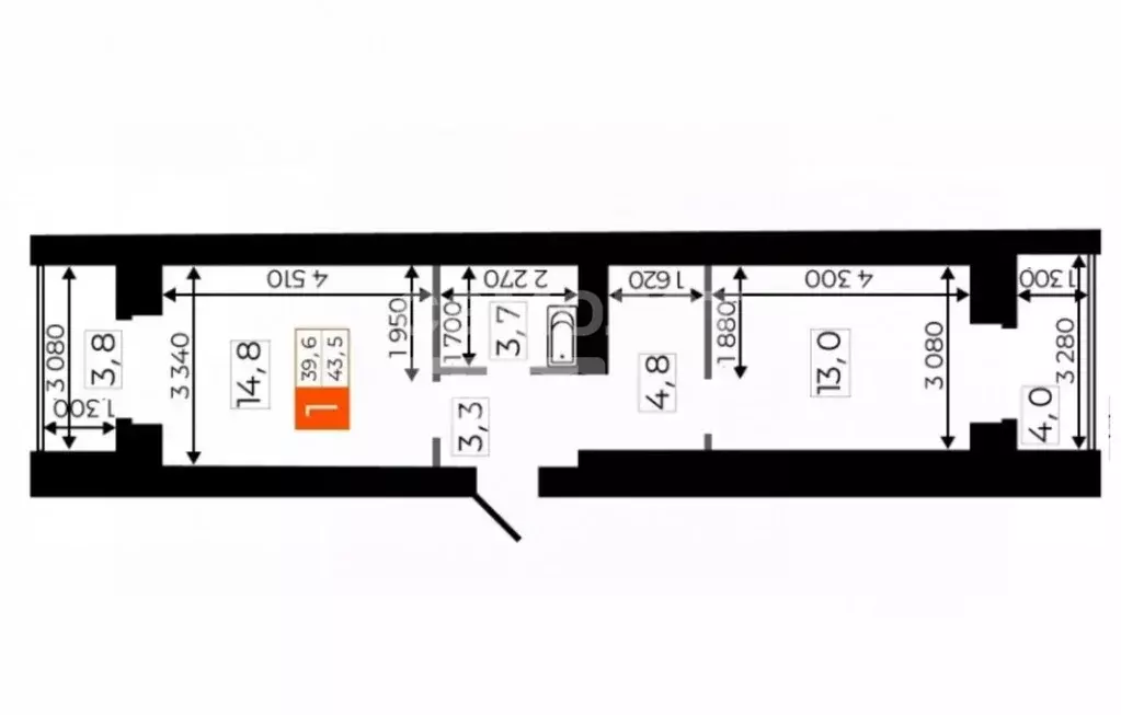 1-к кв. Амурская область, Благовещенск Литейная ул., 41 (43.5 м) - Фото 2