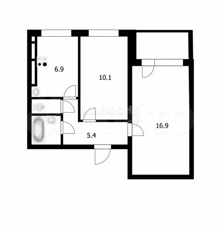 2-к. квартира, 45,4 м, 3/9 эт. - Фото 1