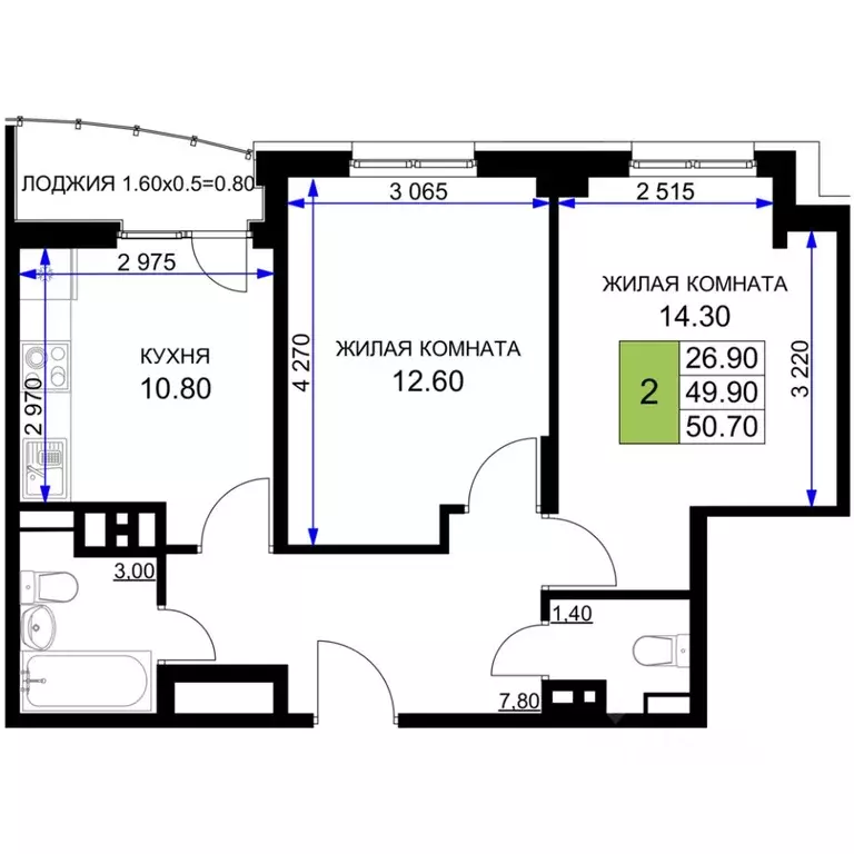 2-к кв. Краснодарский край, Анапа проезд Межсанаторный, 20К (48.5 м) - Фото 1