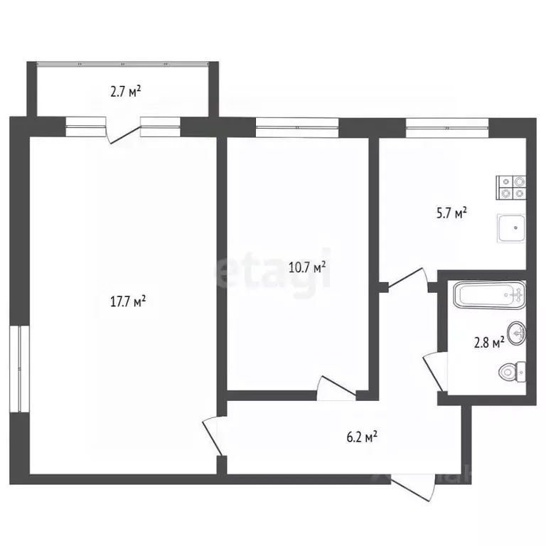 2-к кв. Тюменская область, Тюмень ул. Пермякова, 16 (43.5 м) - Фото 2