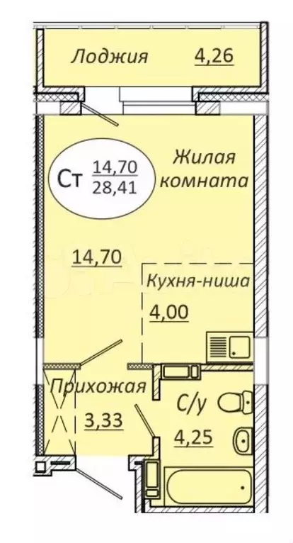 Квартира-студия, 28,4 м, 22/23 эт. - Фото 0