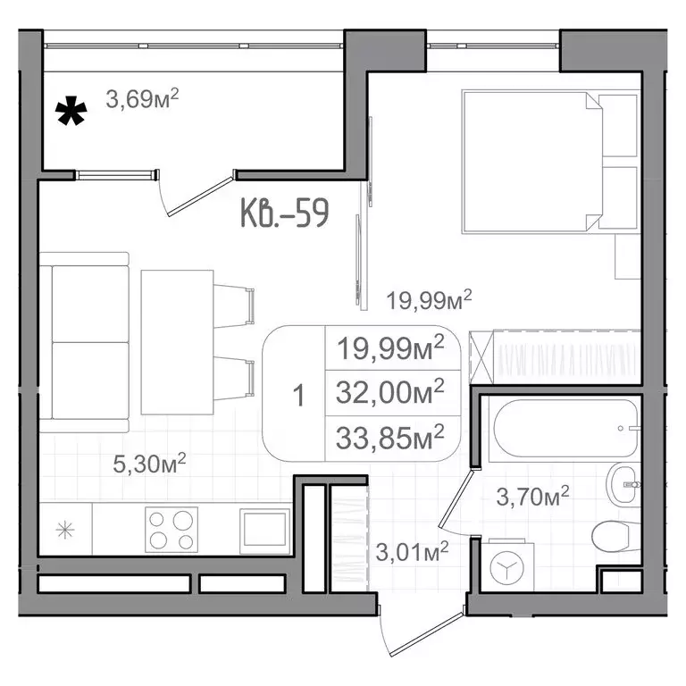 Квартира-студия: Волгоград, улица Чебышева, 38/1 (33.85 м) - Фото 0