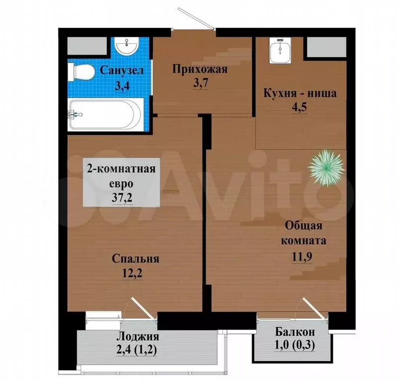1-к. квартира, 37,2 м, 4/12 эт. - Фото 0