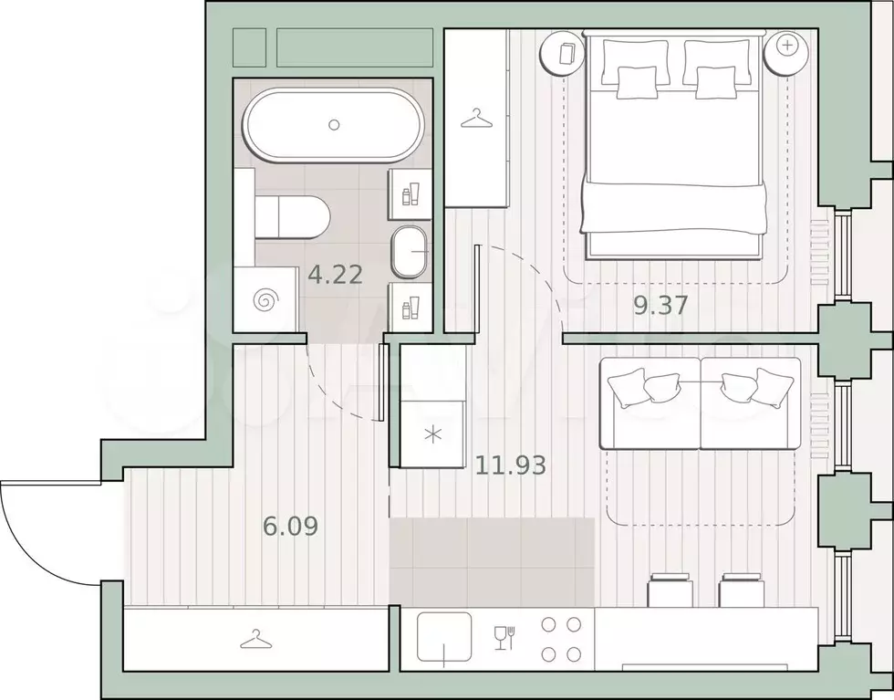 1-к. квартира, 31,6 м, 3/44 эт. - Фото 0