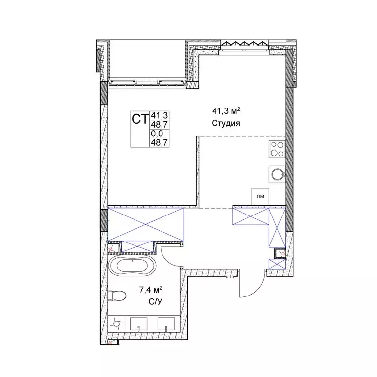 Квартира-студия: Нижний Новгород, Новая улица, 38 (48.7 м) - Фото 0