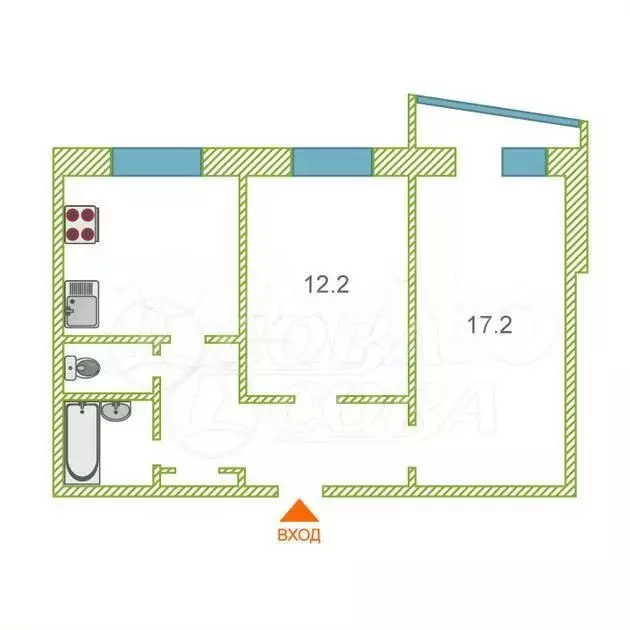 2-к. квартира, 51 м, 5/9 эт. - Фото 0