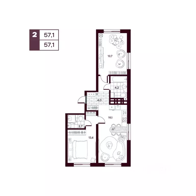 2-к кв. Тюменская область, Тюменский муниципальный округ, д. Дударева ... - Фото 0