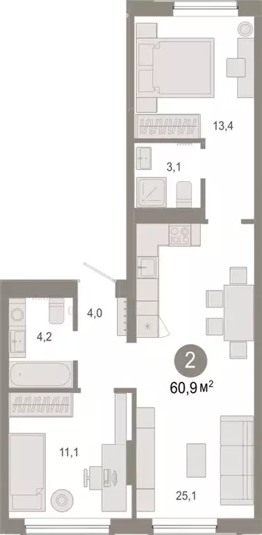 2-комнатная квартира: Тюмень, микрорайон ДОК, ЖК Октябрьский на Туре ... - Фото 2