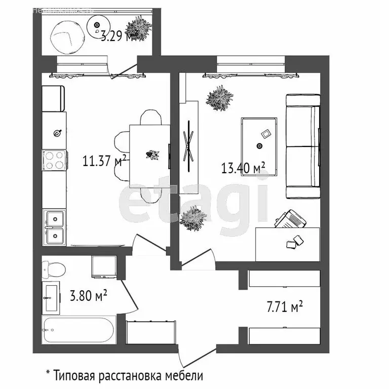 1-комнатная квартира: Тюмень, Тальниковая улица, 1 (36.6 м) - Фото 1