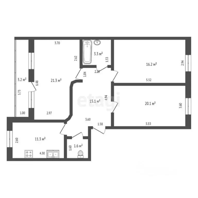 3-к кв. Башкортостан, Стерлитамак ул. Артема, 15 (89.9 м) - Фото 1