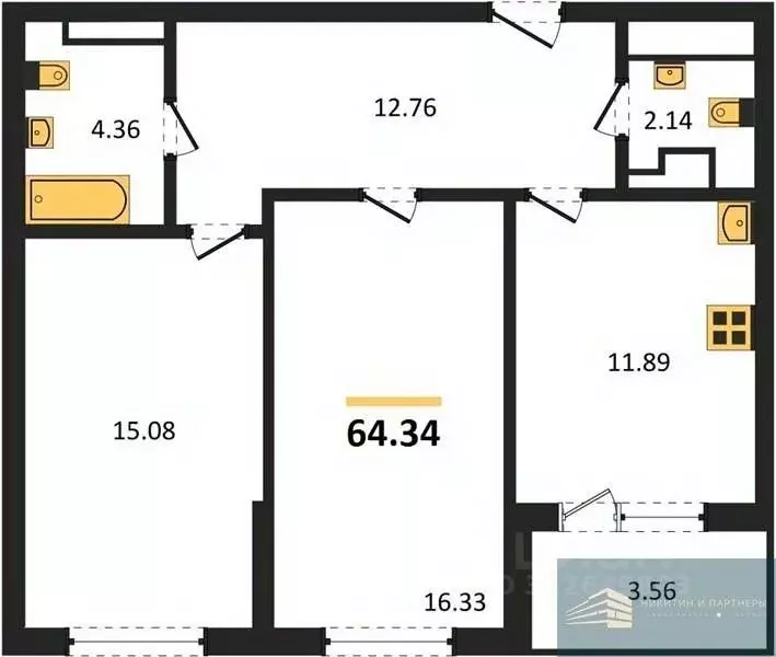 2-к кв. Воронежская область, Воронеж ул. Ломоносова, 116/2 (64.3 м) - Фото 0