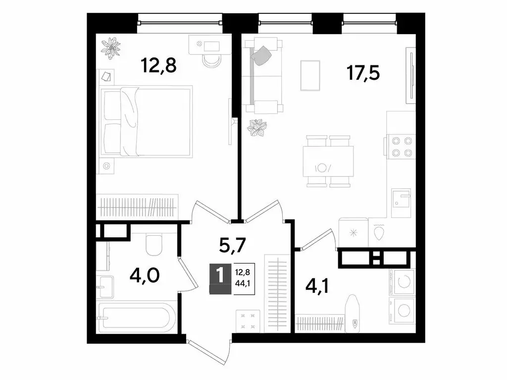 1-комнатная квартира: Краснодар, микрорайон Догма Парк, улица Марины ... - Фото 1