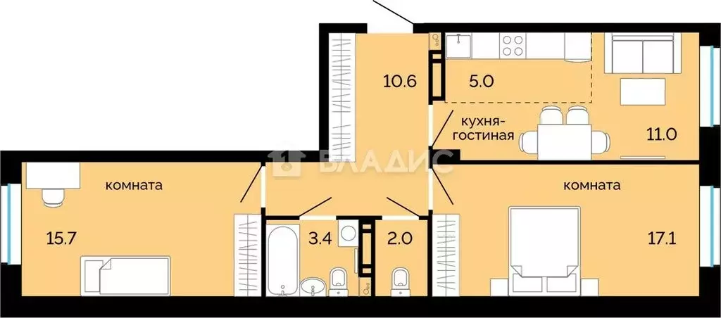 2-комнатная квартира: Пермь, улица Куйбышева, 135 (64.9 м) - Фото 0