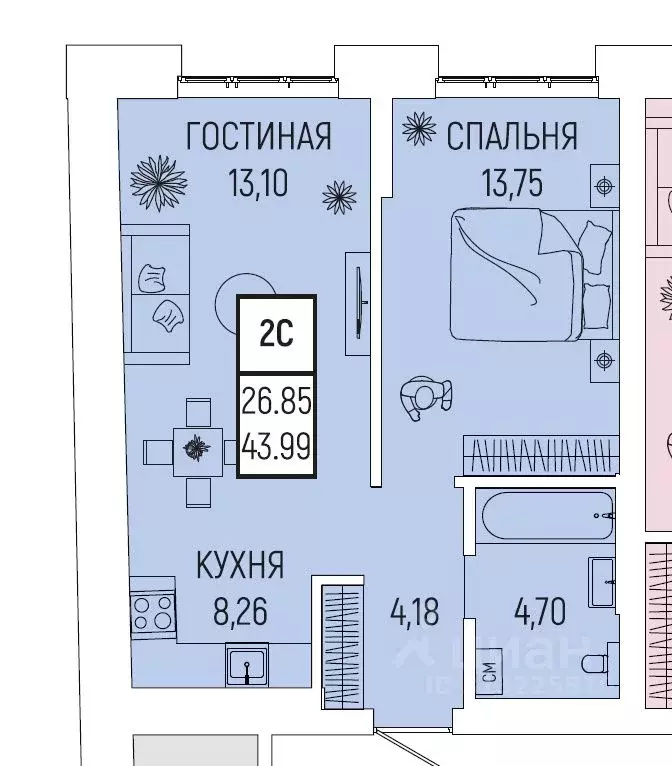 2-к кв. Башкортостан, Уфа Глумилино-1 мкр, Новатор жилой комплекс, ... - Фото 1