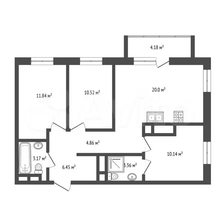 3-к. квартира, 70 м, 6/20 эт. - Фото 0