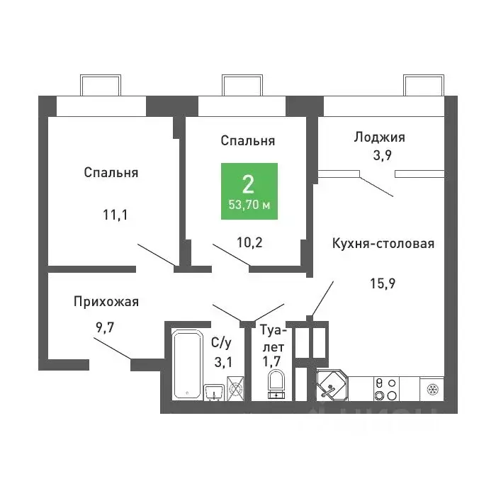 2-к кв. Воронежская область, Воронеж ул. Остужева, 52/5 (54.3 м) - Фото 0