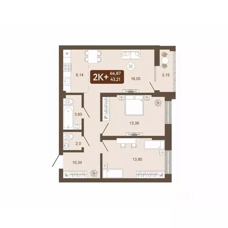 2-к кв. Кемеровская область, Кемерово 58В мкр, 1 (66.87 м) - Фото 0
