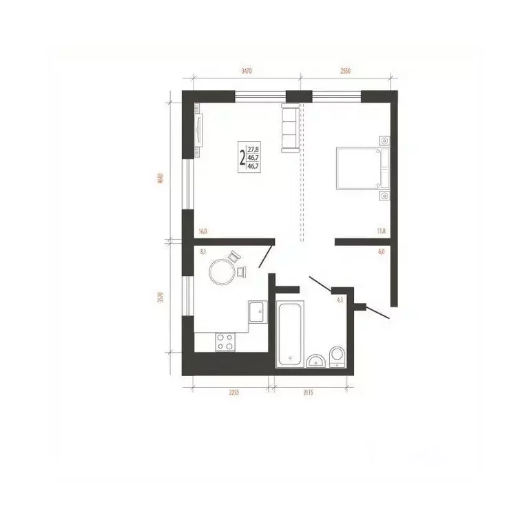 2-к кв. Иркутская область, Иркутск Сарафановская ул. (46.7 м) - Фото 1