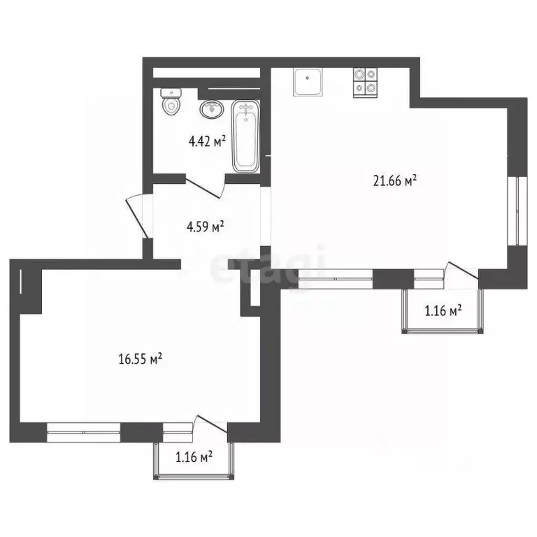 2-к кв. Тюменская область, Тюмень ул. Геннадия Райкова, 19 (55.05 м) - Фото 1